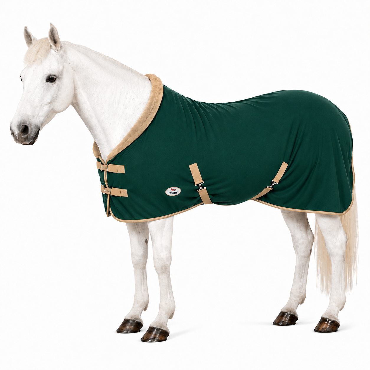 Derby Originals Polar Fleece Horse Cooler Blanket - Moisture Wicking All Season Stable Sheet & Blanket Liner with Plush Fleece Collar, Double Front Buckles & Crossed Surcingles