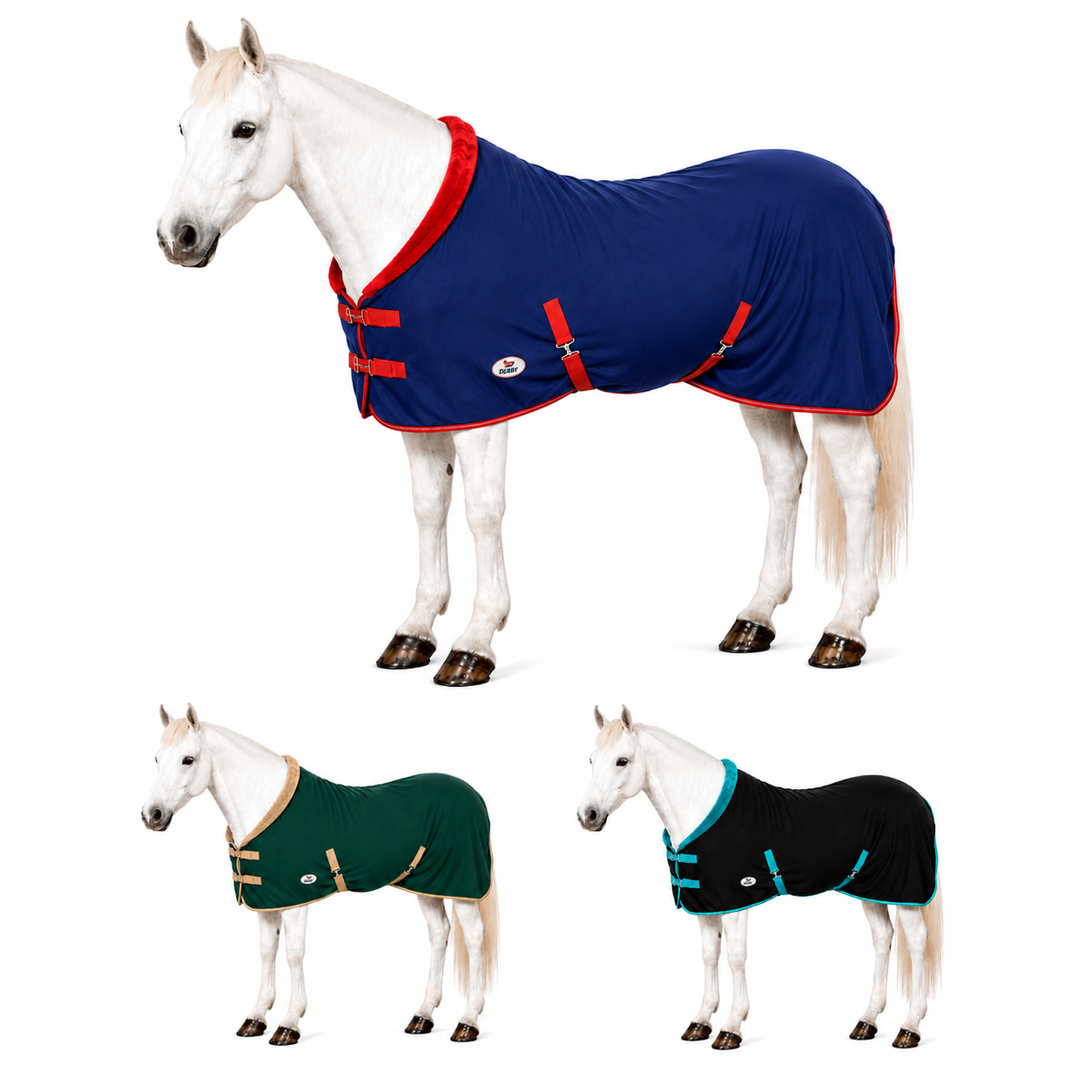 Derby Originals Polar Fleece Horse Cooler Blanket - Moisture Wicking All Season Stable Sheet & Blanket Liner with Plush Fleece Collar, Double Front Buckles & Crossed Surcingles