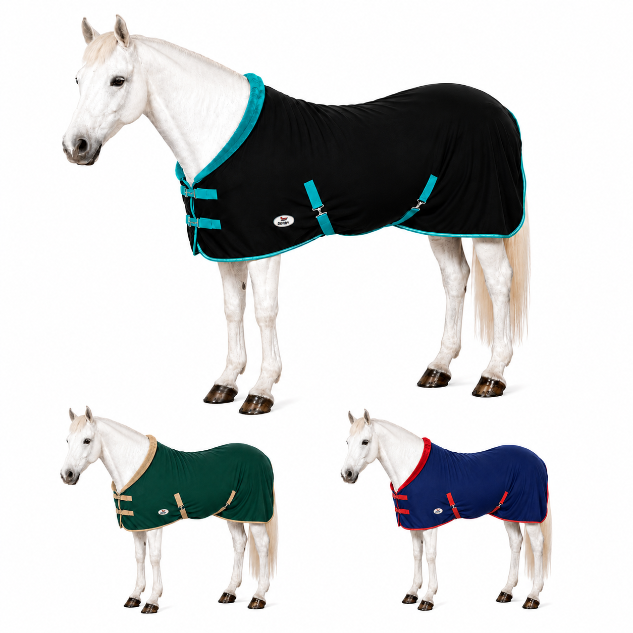 Derby Originals Polar Fleece Horse Cooler Blanket - Moisture Wicking All Season Stable Sheet & Blanket Liner with Plush Fleece Collar, Double Front Buckles & Crossed Surcingles