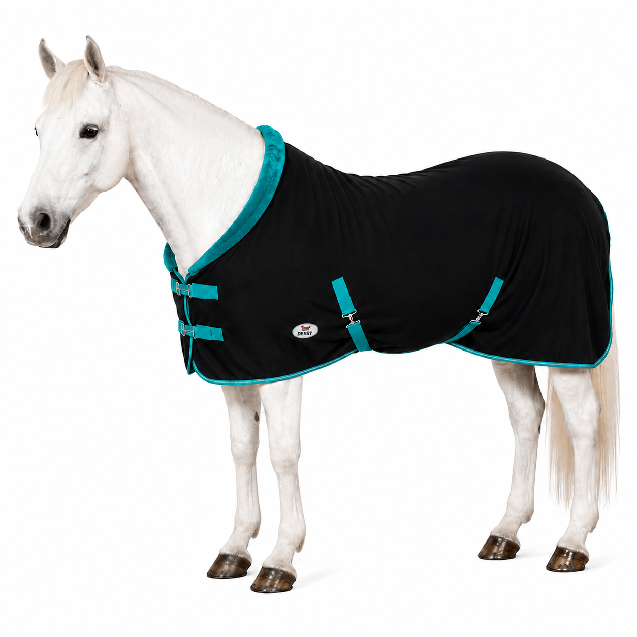 Derby Originals Polar Fleece Horse Cooler Blanket - Moisture Wicking All Season Stable Sheet & Blanket Liner with Plush Fleece Collar, Double Front Buckles & Crossed Surcingles