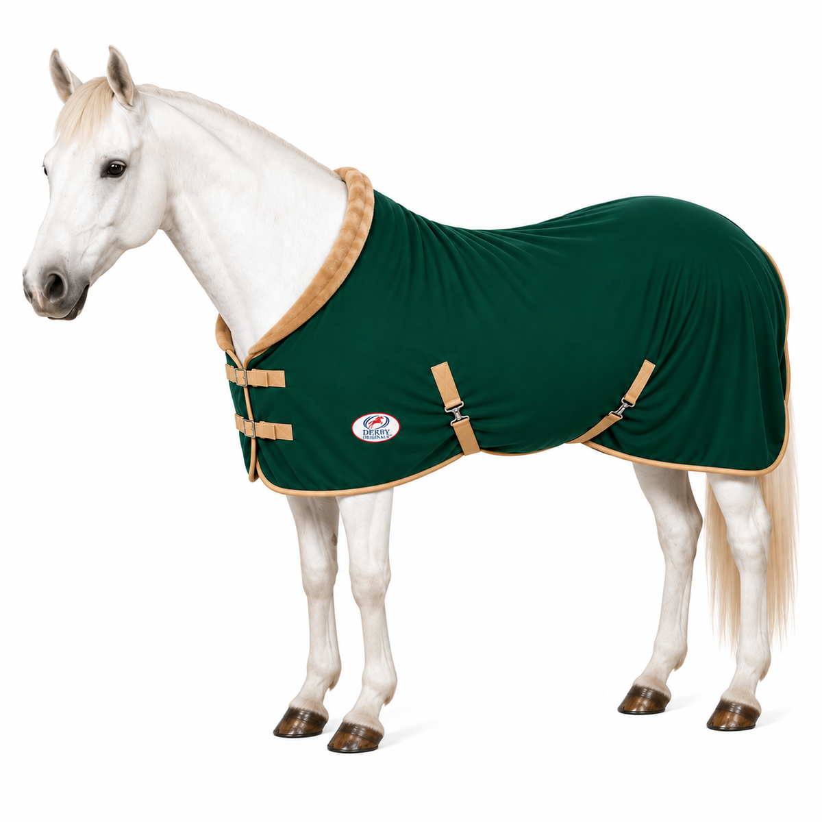 Derby Originals Polar Fleece Horse Cooler Blanket, Moisture Wicking All Season Stable Sheet & Blanket Liner with Plush Fleece Collar, Double Front Buckles & Crossed Surcingles