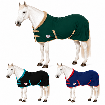 Derby Originals Polar Fleece Horse Cooler Blanket, Moisture Wicking All Season Stable Sheet & Blanket Liner with Plush Fleece Collar, Double Front Buckles & Crossed Surcingles