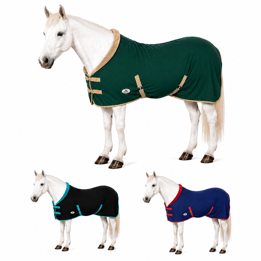 Derby Originals Polar Fleece Horse Cooler Blanket - Moisture Wicking All Season Stable Sheet & Blanket Liner with Plush Fleece Collar, Double Front Buckles & Crossed Surcingles