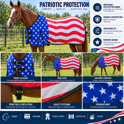 Derby Originals Patriotic Stars & Stripes Polycotton Horse Stable Sheet, Lightweight & Breathable