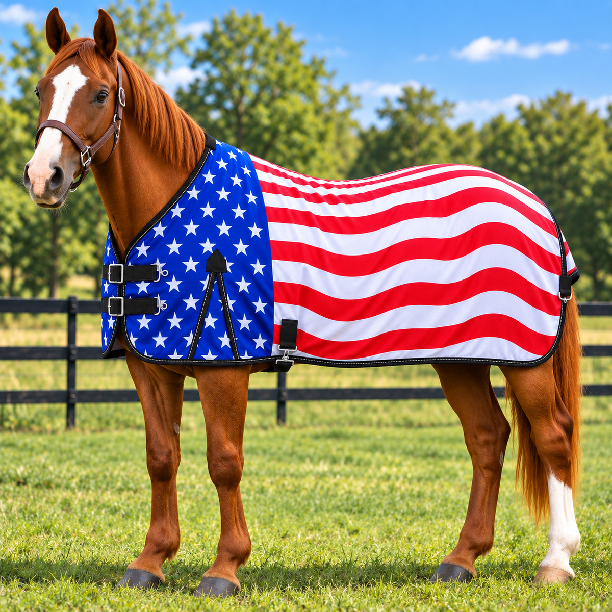Derby Originals Patriotic Stars & Stripes Polycotton Horse Stable Sheet, Lightweight & Breathable