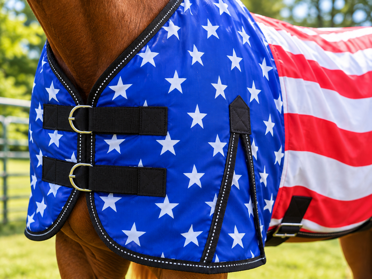 Derby Originals Patriotic Stars & Stripes Polycotton Horse Stable Sheet, Lightweight & Breathable