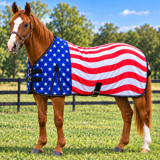 Derby Originals Patriotic Stars & Stripes Polycotton Horse Stable Sheet, Lightweight & Breathable