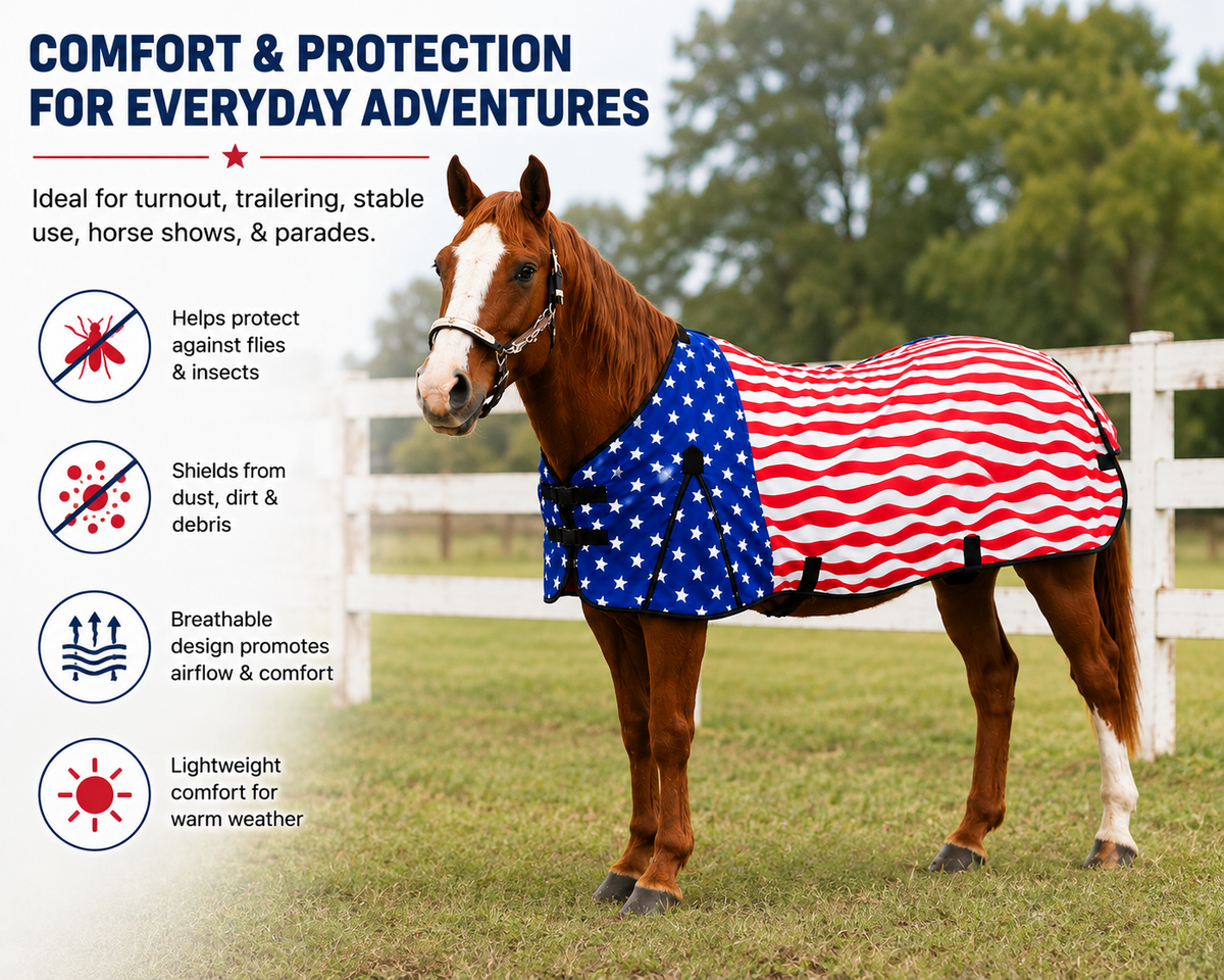 Derby Originals Patriotic Stars & Stripes Polycotton Horse Stable Sheet, Lightweight & Breathable