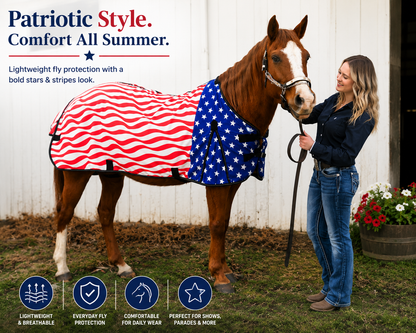 Derby Originals Patriotic Stars & Stripes Polycotton Horse Stable Sheet, Lightweight & Breathable