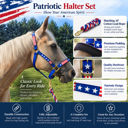 Derby Originals Patriotic Stars and Stripes Nylon Horse Halters with Matching 10’ Cotton Lead 6 month Warranty