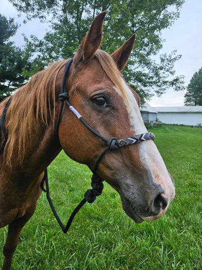 Tahoe Tack Copper Tip Series Braided Rope Horse Halter – Navajo Beaded Noseband, Cowboy Knots, with 10 Ft Lead & 1-Year Warranty
