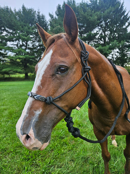 Tahoe Tack Copper Tip Series Braided Rope Horse Halter – Navajo Beaded Noseband, Cowboy Knots, with 10 Ft Lead & 1-Year Warranty