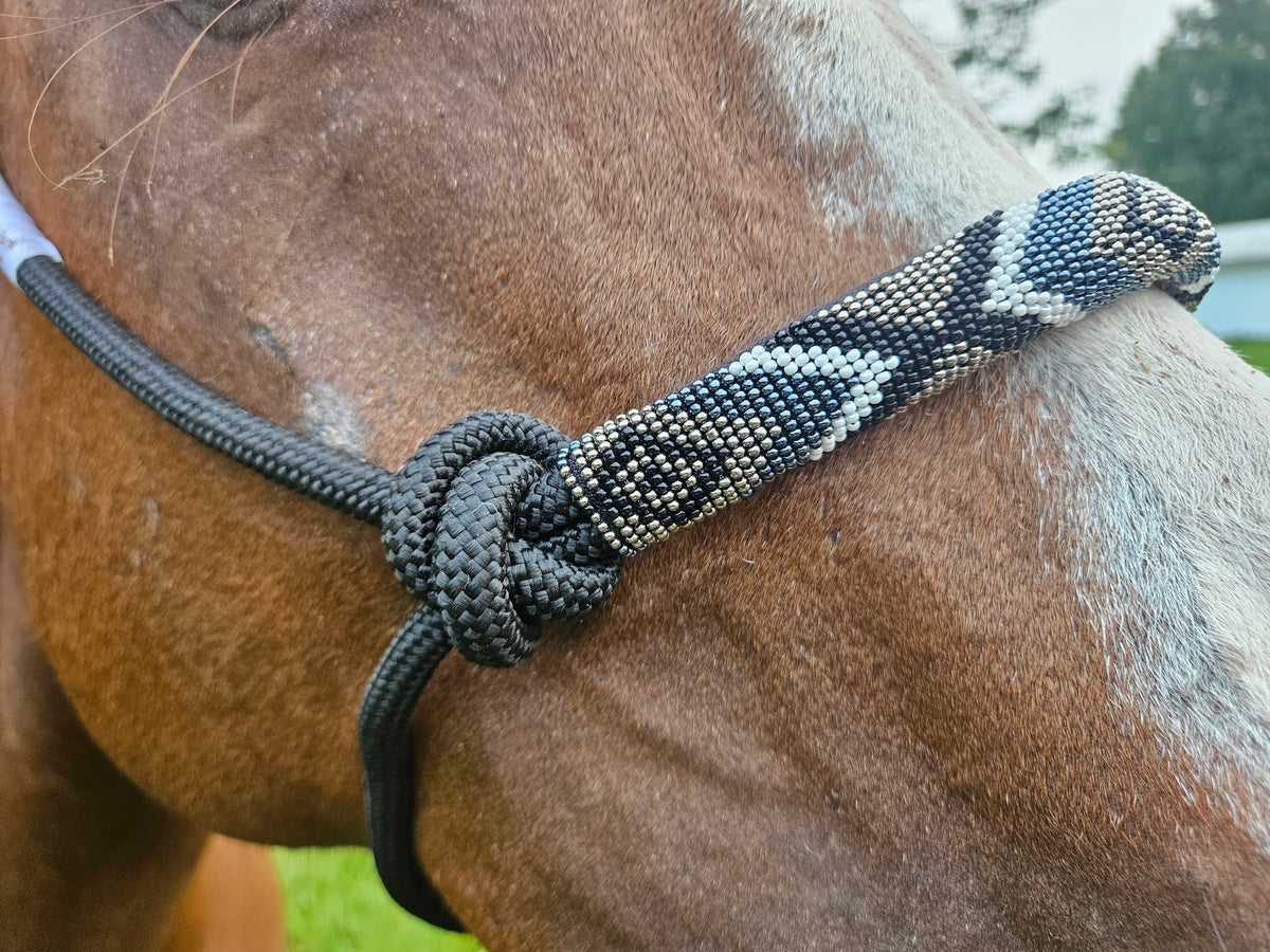 Tahoe Tack Copper Tip Series Braided Rope Horse Halter – Navajo Beaded Noseband, Cowboy Knots, with 10 Ft Lead & 1-Year Warranty
