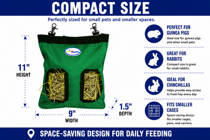 CuteNfuzzy 2-Opening Hay Bag for Rabbits, Guinea Pigs & Chinchillas, Compact Hanging Hay Feeder, 9" x 11" x 1.5", Helps Reduce Hay Waste & Cage Mess, 6-Month Warranty