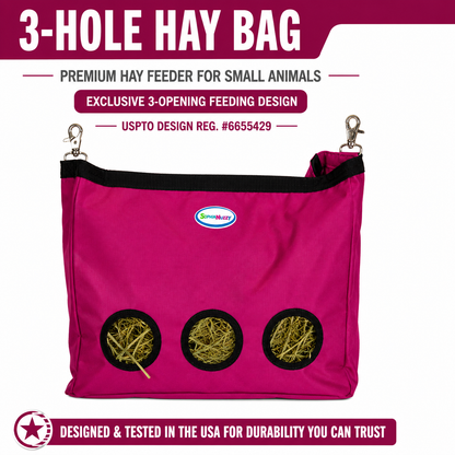 CuteNfuzzy 3-Opening Hay Bag for Rabbits, Guinea Pigs & Chinchillas, Large Hanging Hay Feeder, 15" x 15" x 5", Reduces Hay Waste & Cage Mess, 6-Month Warranty