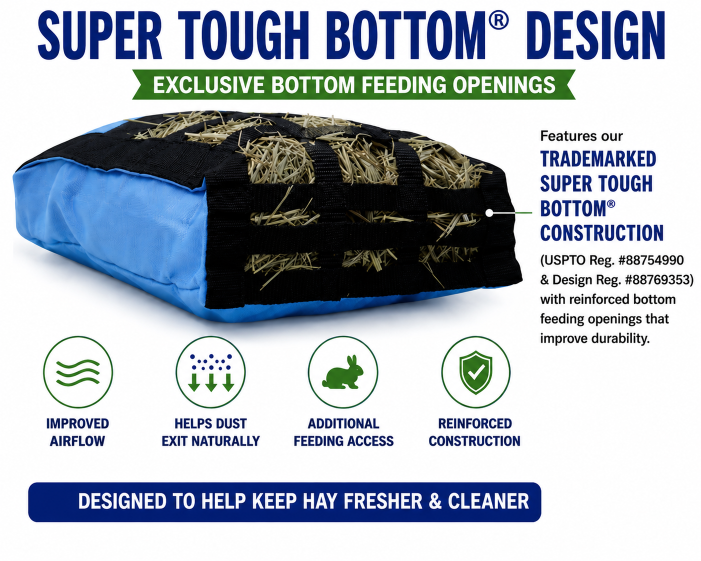 CuteNFuzzy Rabbit & Guinea Pig Hay Bag Feeder with Super Tough Bottom® Design | 25 Feeding Openings | Large 15" x 11" x 3" Hanging Hay Feeder | Less Waste, Cleaner Cage | Made in USA Design