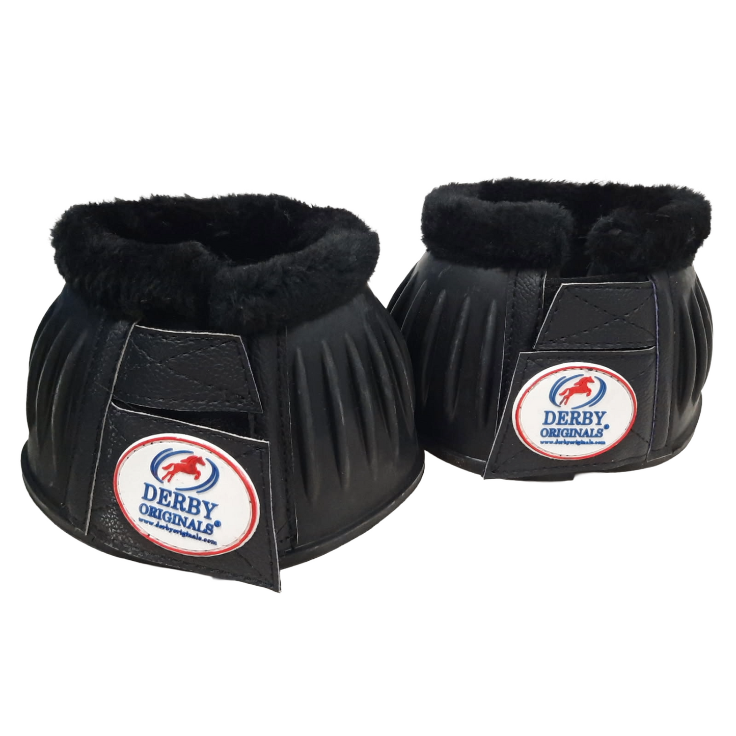 Derby Originals No Turn Rubber Horse Bell Boots with Double Fleece Trim - Double Lock Fastening System - Pair