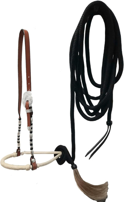 Tahoe 3/8" Silver Ferrule Mecate Set with Bosal & 23 Ft Rope with Horse Hair Tussle