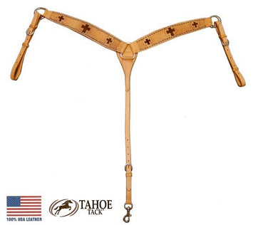 Tahoe Sunspots Floral Tooled Triple Cross Inlaid Breast Collar USA Leather