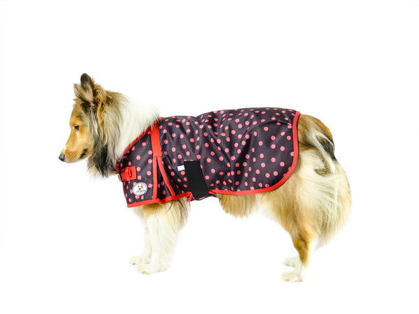 cuteNfuzzy Lady Bug Polka Dots Super Tough 600D Dog Coat with Fleece Lining