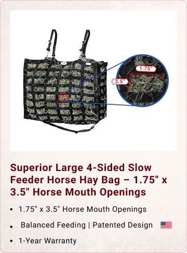 Superior Large 4-Sided Slow Feeder Horse Hay Bag – 1.75" x 3.5" Horse Mouth Openings – Balanced Feeding | Patented Design – 1-Year Warranty