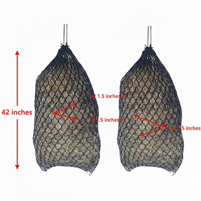 Derby Originals Paris Tack Knotless Ultra Slow Feed Hay Nets – 42” Long, Set of 2, 1.5” Holes, Soft on Muzzles, Durable Nylon, Holds 3–4 Flakes, Easy Hang Strap