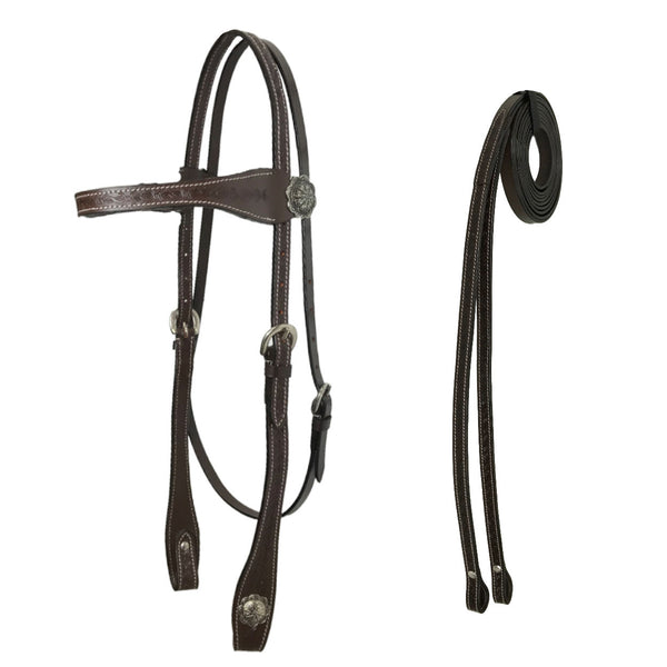 Tahoe Tack Hand-Tooled Spotted Browband Headstall With Split Reins 17 1730 Bk