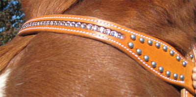Tahoe Tack Hand-Inlaid Pink Swarovski Crystal Western Headstall USA Leather