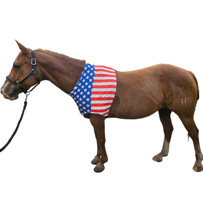 Derby Originals Patriotic Stars & Stripes Lycra Sleazy Horse Shoulder Guard – Stretch Slicker with Belly Strap, Anti-Chafe Design for Blanket Rubbing, Ideal for Parades & Shows, Full Size (78"-82")