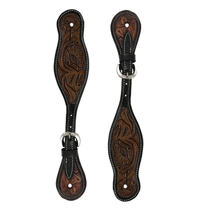 Tahoe Hand Tooled Leather Western Spur Straps with Flower Design Unisex Pair