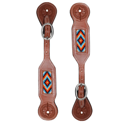 Tahoe Tack Western Spur Straps â€“ Navajo Beaded Design & Hand-Tooled Floral Leather, 1-Year Warranty Uni-Sex