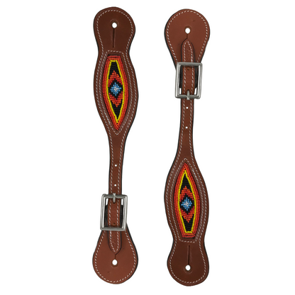 Tahoe Tack Western Spur Straps â€“ Navajo Beaded Design & Hand-Tooled Floral Leather, 1-Year Warranty Uni-Sex