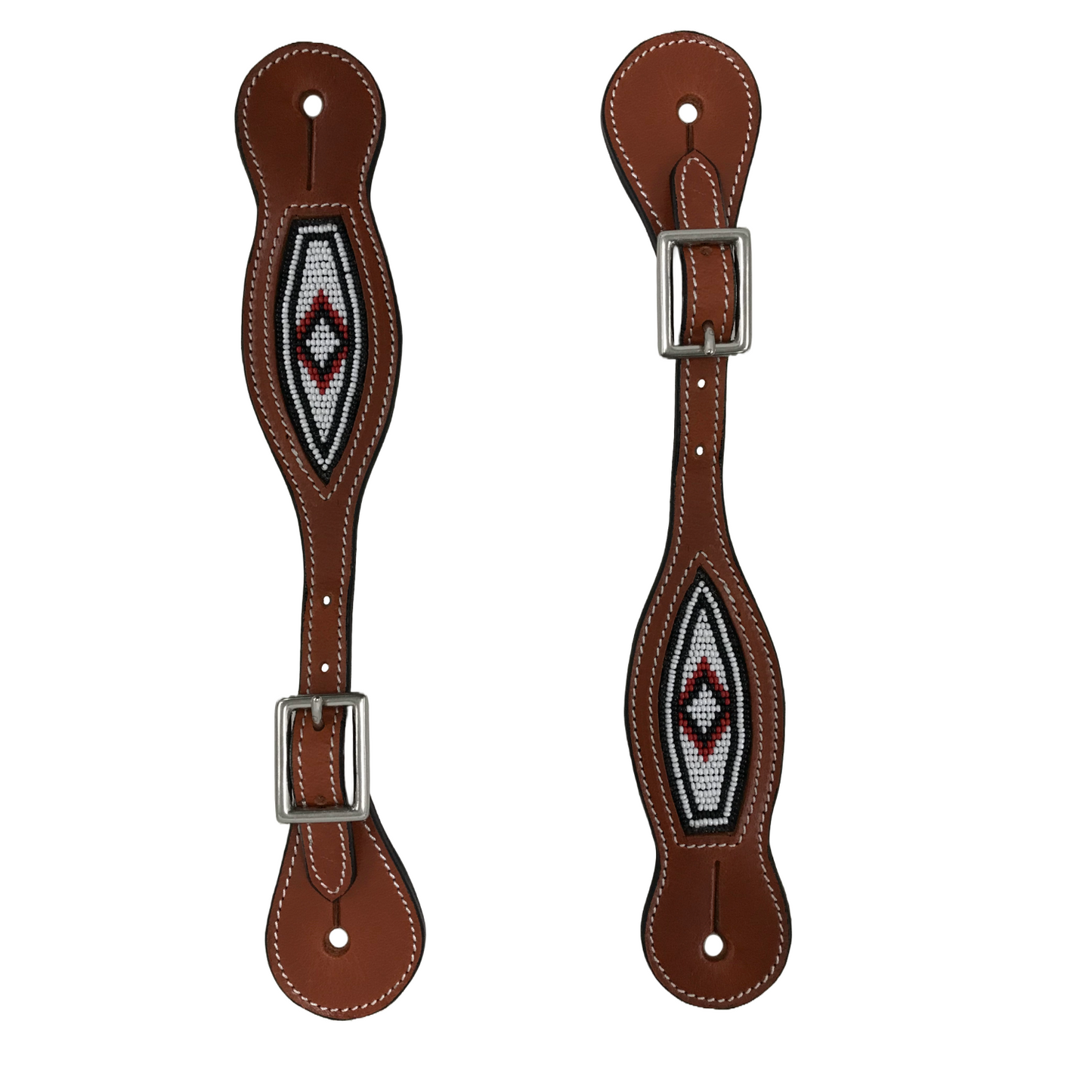 Tahoe Tack Western Spur Straps – Navajo Beaded Design & Hand-Tooled Floral Leather, 1-Year Warranty Uni-Sex