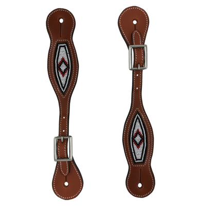 Tahoe Tack Western Spur Straps â€“ Navajo Beaded Design & Hand-Tooled Floral Leather, 1-Year Warranty Uni-Sex