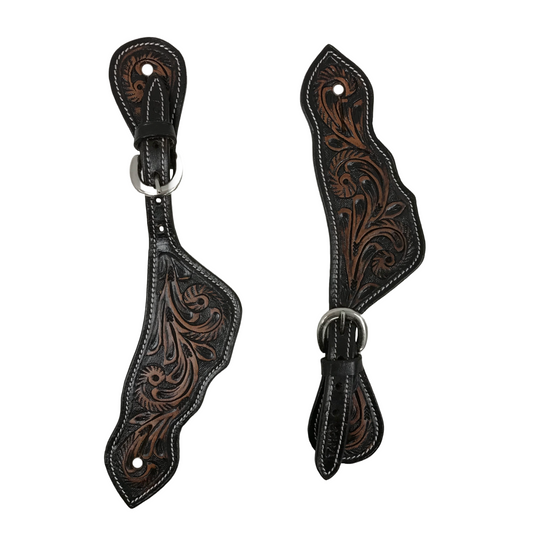 Tahoe Spur Straps Vintage Leaf Hand tooled  Leather Unisex Pair
