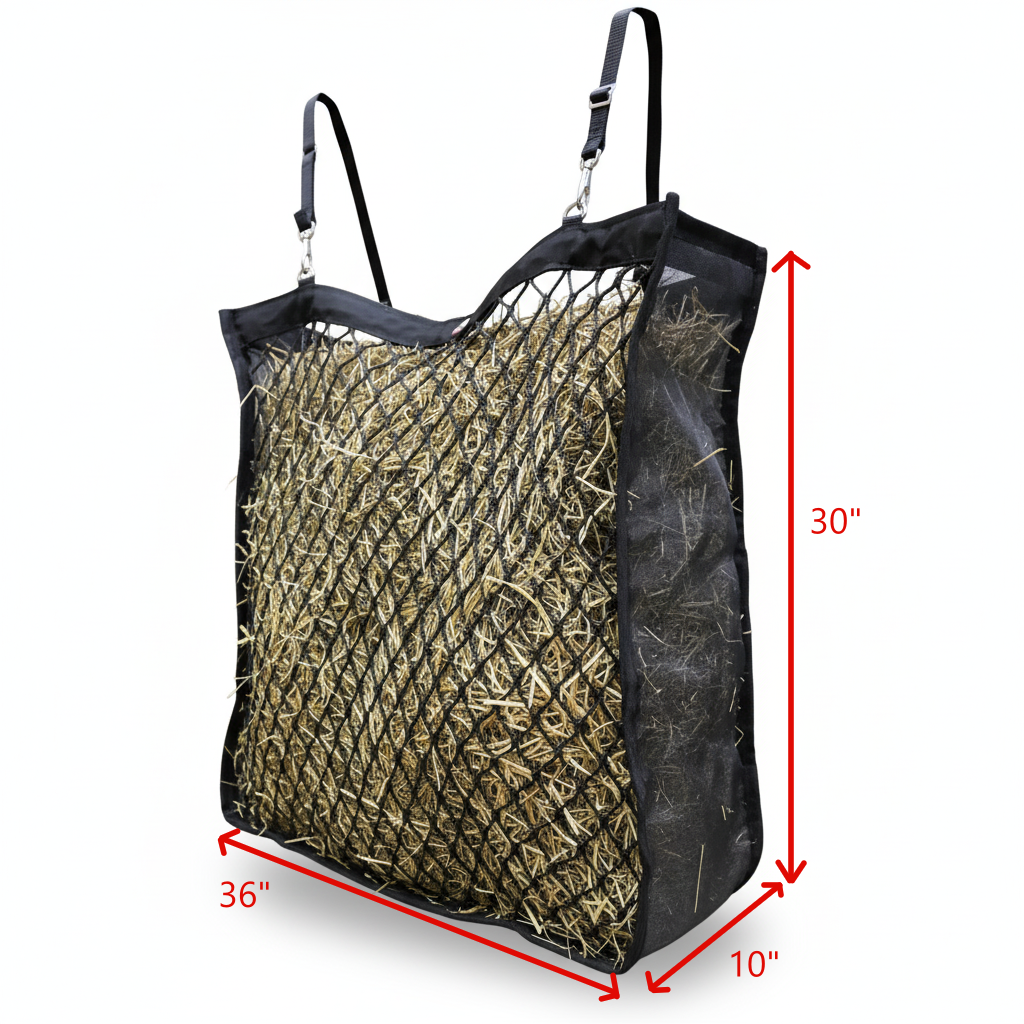 Paris Tack XL Knotless Slow Feed Hay Net – Double-Sided Design with 1000D Mesh Sides, Soft on Muzzles, Holds 6 Flakes