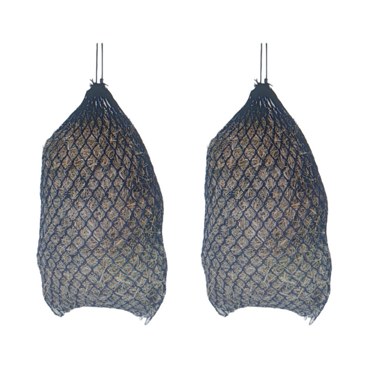 Paris Tack Knotless Ultra Slow Feed Hay Nets – 42” Long, Set of 2, 1.5” Holes, Soft on Muzzles, Durable Nylon, Holds 3–4 Flakes, Easy Hang Strap