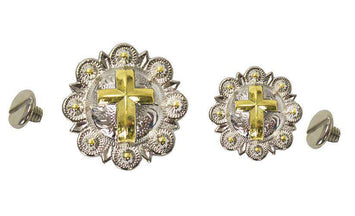 Shiny Silver and Gold Cross Conchos with Screw Back - Tack Wholesale
