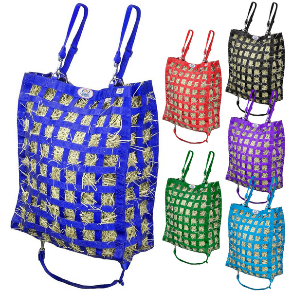 Royal blue hay bag with five other colors of hay bag shown to the right.