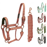 Derby Originals Desert Rose Collection Rose Gold Reflective Safety Stable Horse Halters with Matching Lead Ropes