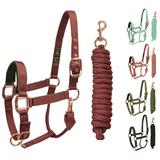 Derby Originals Desert Rose Collection Rose Gold Reflective Safety Stable Horse Halters with Matching Lead Ropes