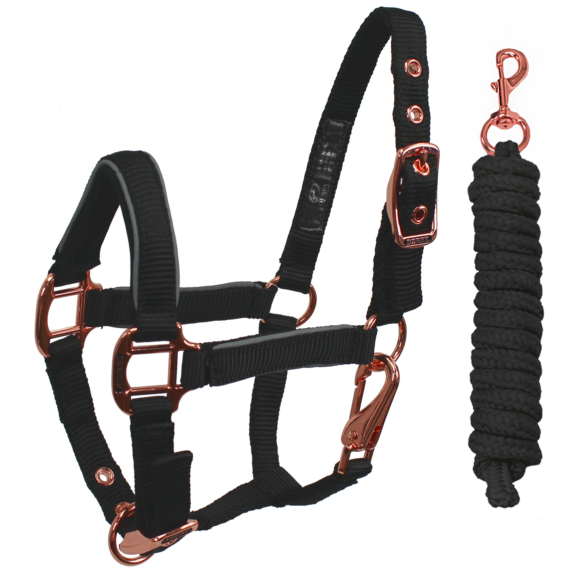 Reflective Safety Stable Horse Halters with Matching Lead Ropes Rose Gold Black