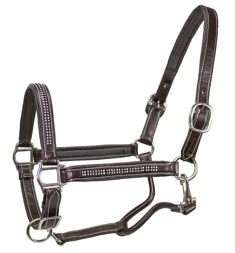 Paris Tack American Elite Series USA Leather Rhinestone Inlay Padded Halter