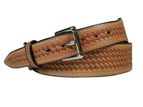 Tapered USA Leather Basket Tooled Western Belt with 1
