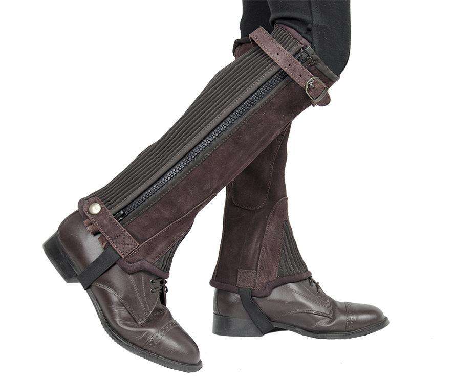 Derby Originals Adult and Childrens Suede Leather Half Chaps with Full Length Zippers & Elastic for Horseback Riding or Motorcycle Use - Tack Wholesale