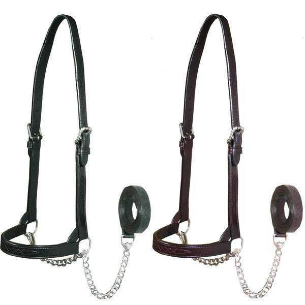Derby Originals USA Leather Fancy Stitched Leather Cattle Show Halter with Lead - Tack Wholesale