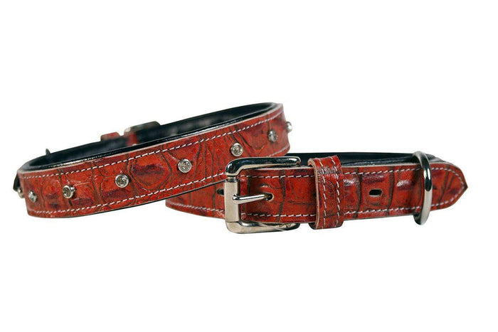 Derby Dog Designer Series USA Leather Padded Alligator With Crystals Dog Collar - Tack Wholesale