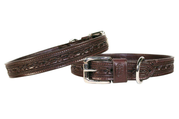 Derby Dog Designer Series Tooled USA Leather Padded Barbwire Dog Colla ...