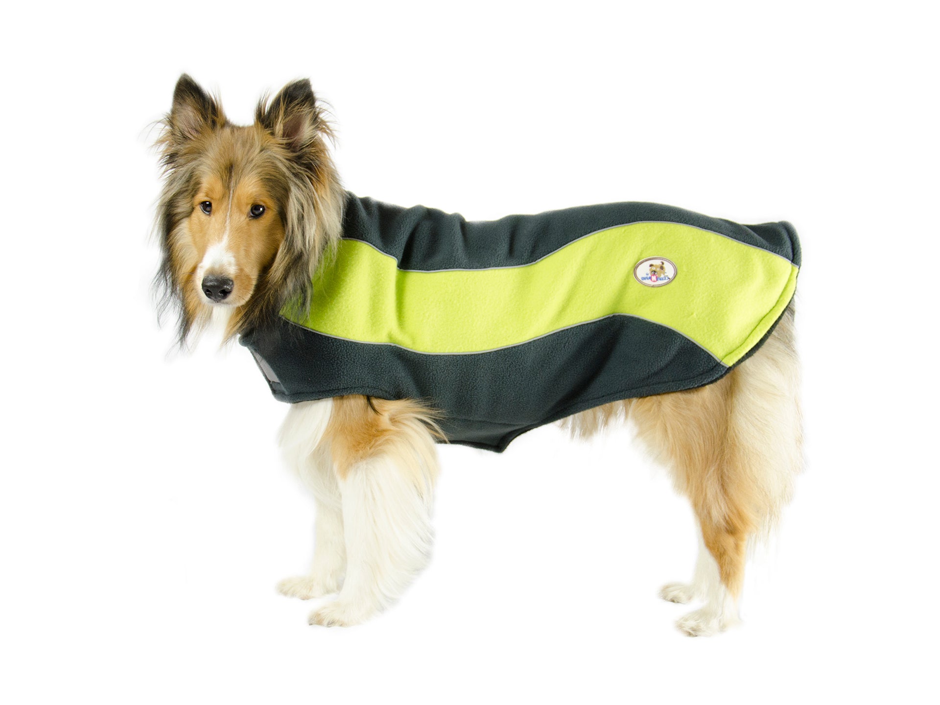 CuteNfuzzy Double Layer Every Day Fleece Cold Weather Adventure Dog Sweater Coat with Reflective Stripes Lime Green / 23