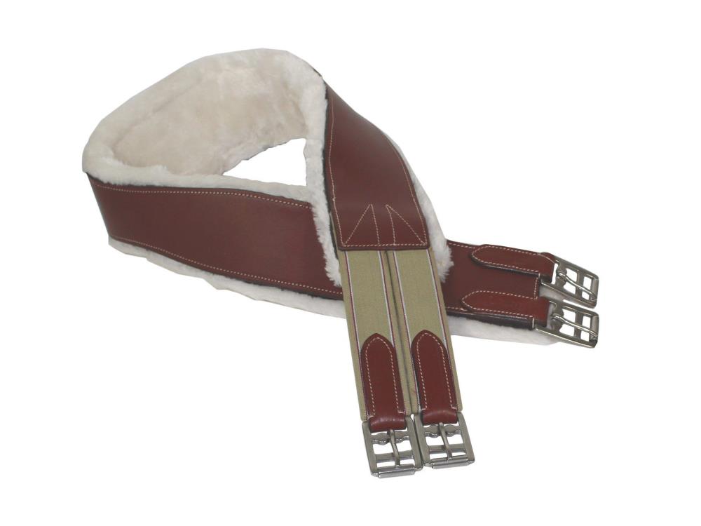 Removable Fleece Lined Overlay Leather English Girth w/ D Ring